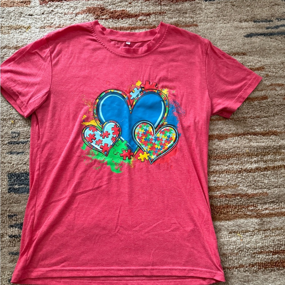 Pink Graphic Heart Puzzle T-Shirt